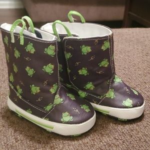 2 pairs of Infant Rain Boots and camo boots size 3